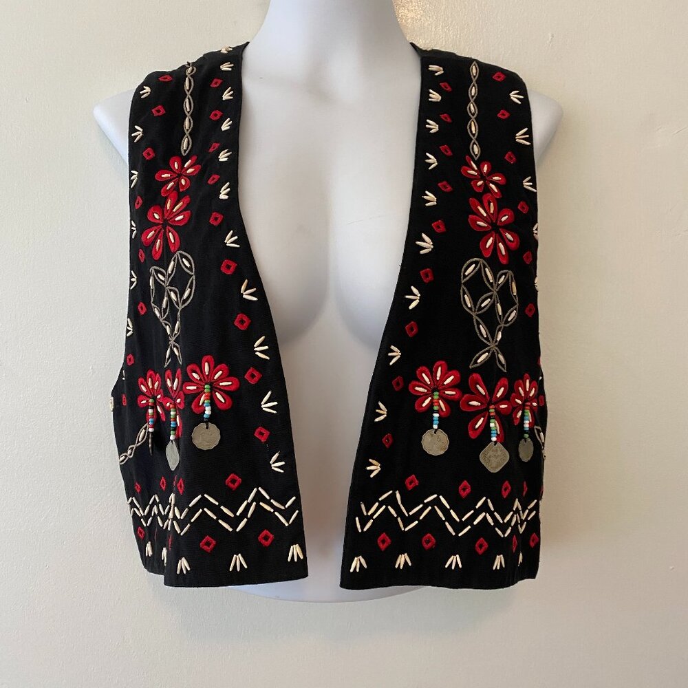 Rafia Studio Beaded & Embroidered Vest Womens Small